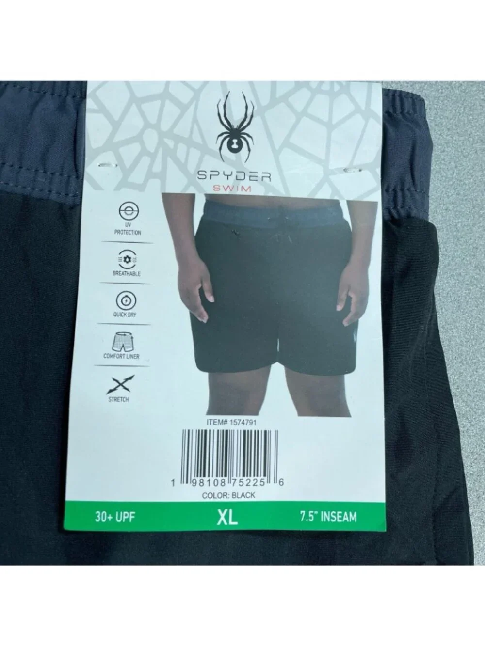 NWT Spyder Swim Men's XL Black Swim Shorts UV Protection Quick Dry Stretch
